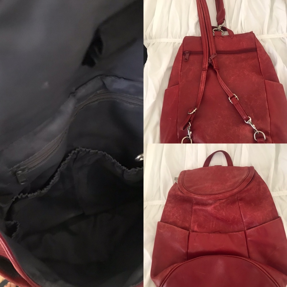 Red leather backpack-shoulder strap purse
